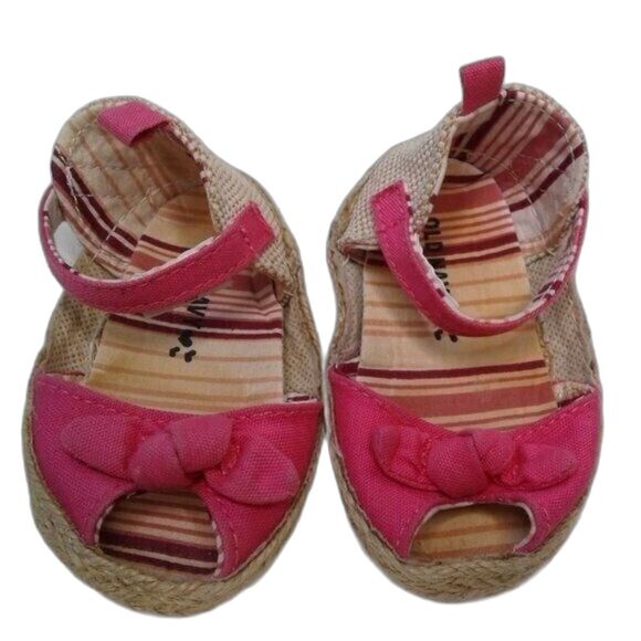 Old Navy Peep Toe Soft Sole Espadrilles Sz3 Baby SoftBack HotPink Bows Jute Sole - Picture 4 of 11